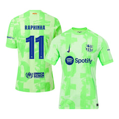 Men's Barcelona RAPHINHA #11 Third Away Soccer Jersey 2024/25 UCL