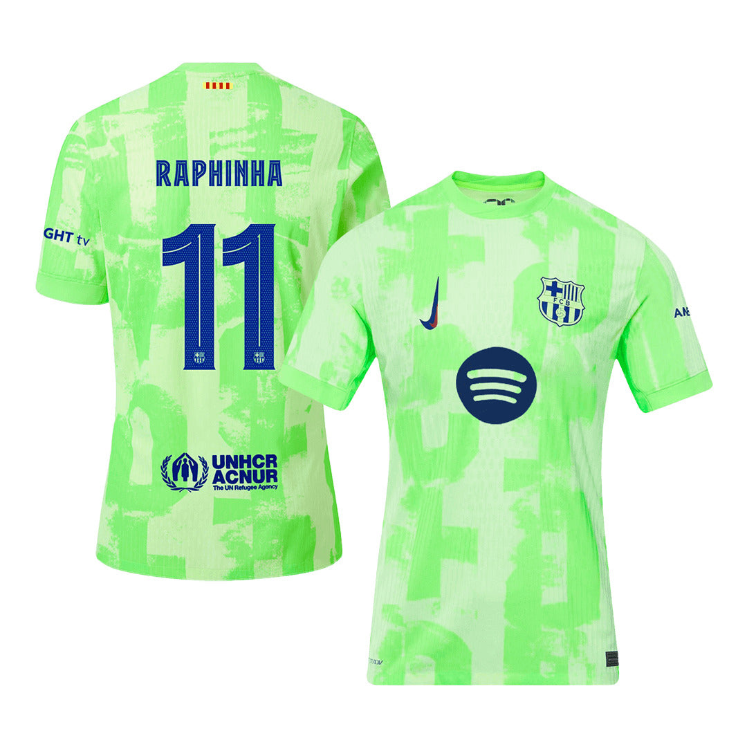 Men's Barcelona RAPHINHA #11 Third Away Soccer Jersey 2024/25 UCL - Spotify Logo Without Text